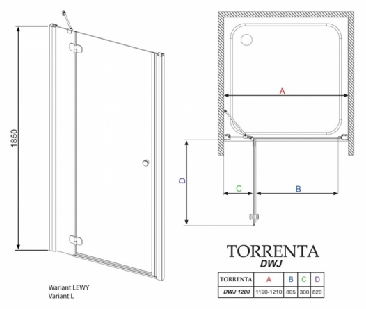 Душевая дверь в нишу Radaway Torrenta DWJ 120 прозрачное стекло L фото 4