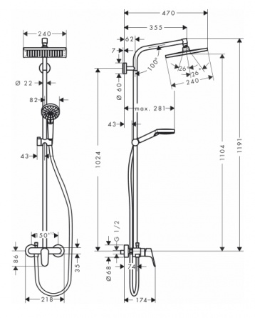 Душевая стойка Hansgrohe Crometta E 240 1jet Showerpipe 27284000 фото 2