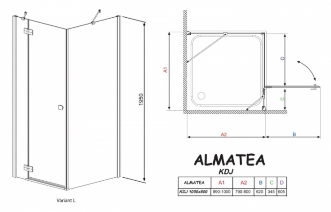 Душевой уголок Radaway Almatea KDJ 100x80 стекло графит L фото 4