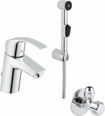 Смеситель Grohe Eurosmart New 23124002 для раковины с гигиеническим душем + Вентиль Grohe 22018000 фото 1