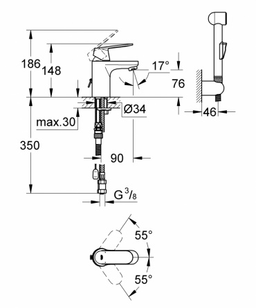 Смеситель для раковины Grohe Eurosmart Cosmopolitan с гигиеническим душем фото 2