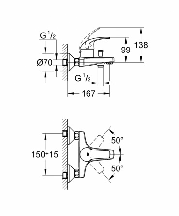 Смеситель для ванны GROHE BauCurve фото 2