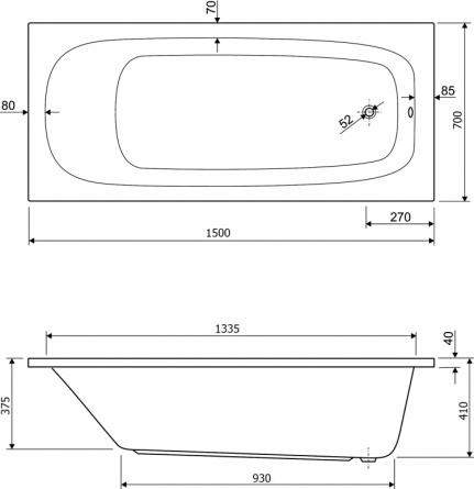 Акриловая ванна Cezares Eco 150x70 фото 3