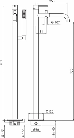 Смеситель Webert Elio EL851101015 напольный, хром фото 2