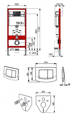Система инсталляции для унитазов Tece TECEbase kit 9 400 005 4 в 1 с кнопкой смыва фото 7