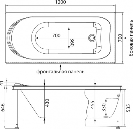 Акриловая ванна Aquanet West 120x70 фото 6