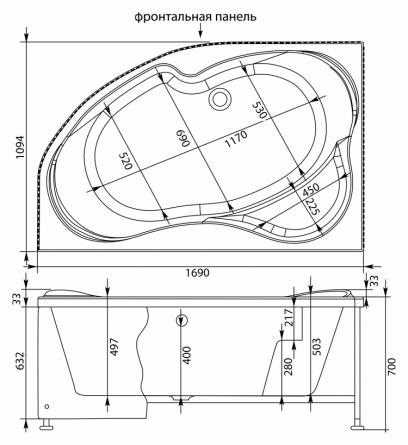 Акриловая ванна Aquanet Capri 170x110 L фото 10