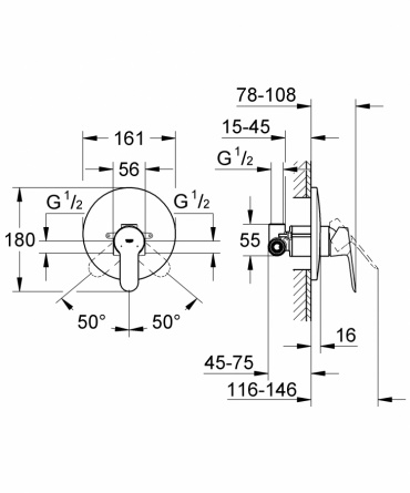 Смеситель для душа GROHE BauEdge (со встраиваемым механизмом) фото 2