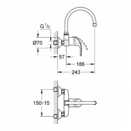 Смеситель для кухонной мойки Grohe Eurosmart, настенный с высоким изливом фото 2