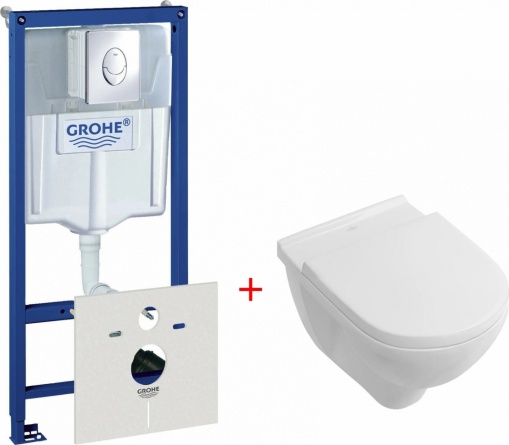 Комплект  Система инсталляции для унитазов Grohe Rapid SL 38750001 4 в 1 с кнопкой смыва + Унитаз подвесной Villeroy & Boch O'Novo 5660 H101 alpin фото 1