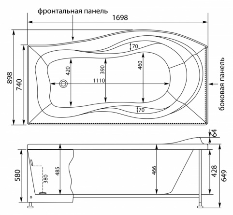 Акриловая ванна Aquanet Borneo 170x90 L фото 10