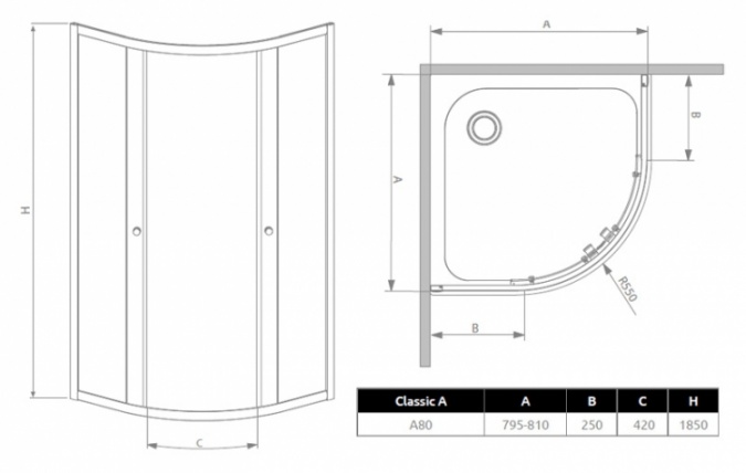 Душевой уголок Radaway Classic A 80x185 прозрачное стекло фото 4