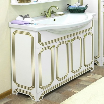 Мебель для ванной Sanflor Каир 120 белая, золотая патина фото 2