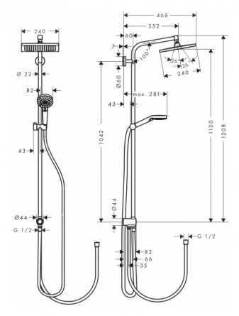 Душевая стойка Hansgrohe Crometta E 240 1jet Showerpipe Reno EcoSm 27289000 9 л фото 2