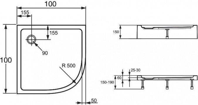 Поддон для душа Agger A01 100TCR/T 100х100 фото 4
