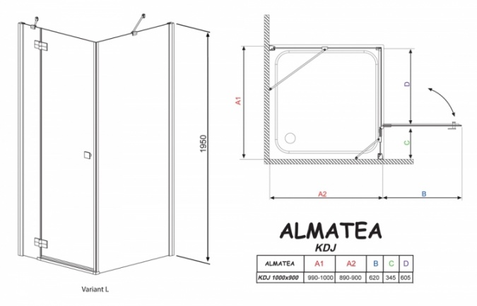 Душевой уголок Radaway Almatea KDJ 100x90 прозрачное стекло R фото 4