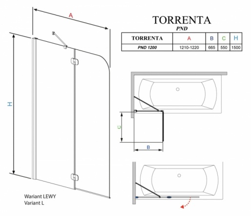 Шторка на ванну Radaway Torrenta PND 120 прозрачное стекло L фото 3