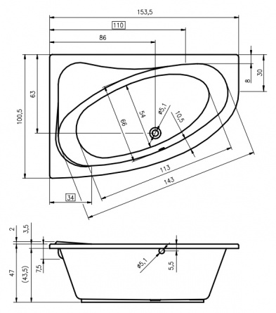 Акриловая ванна Riho Lyra 153 R фото 4
