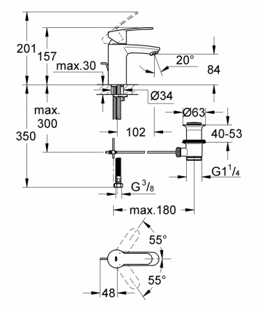 Смеситель для раковины Grohe Eurostyle Cosmopolitan с донным клапаном фото 2