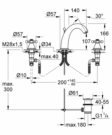 Смеситель для раковины Grohe Sinfonia на 3 отверстия с донным клапаном и высоким изливом фото 2