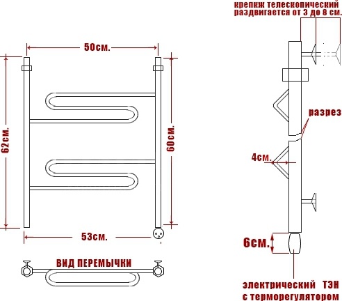 Полотенцесушитель электрический Ника Curve ЛZ 60/50-2 фото 3