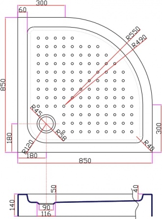Поддон для душа Cezares Tray R550, радиальный 85, акриловый фото 4