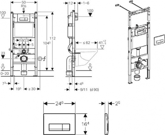 Комплект  Унитаз подвесной Jacob Delafon Escale E1306 + Система инсталляции для унитазов Geberit Duofix Платтенбау 458.125.11.1 4 в 1 с кнопкой смыва фото 7