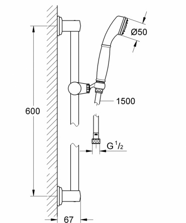 Душевой гарнитур Grohe Sinfonia (ручной душ, штанга 600 мм, шланг 1500 мм) фото 2