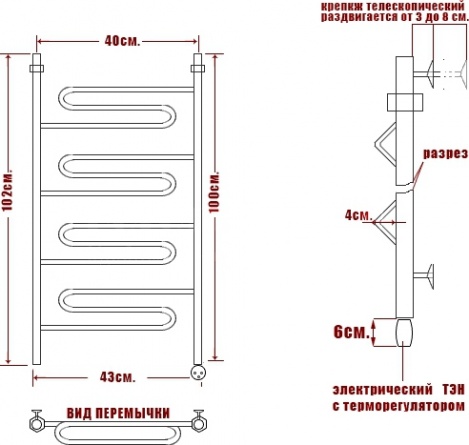 Полотенцесушитель электрический Ника Curve ЛZ 100/40-4 фото 3