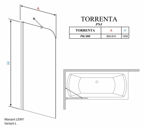 Шторка на ванну Radaway Torrenta PNJ 80 стекло графит L фото 4