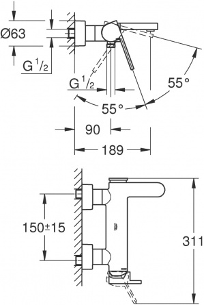 Смеситель Grohe Plus 33553003 для ванны с душем фото 4