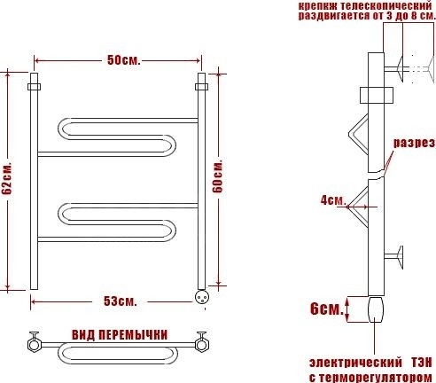 Полотенцесушитель электрический Ника Curve ЛZ 60/50-2 L фото 3