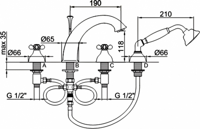 Смеситель Webert Ottocento OT730101015 хром, на борт ванны фото 2