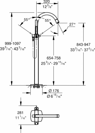 Смеситель Grohe Grandera 23318IG0 напольный, хром-золото фото 3