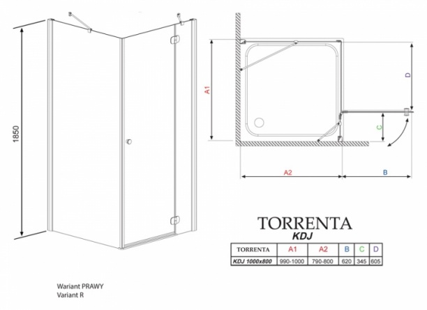 Душевой уголок Radaway Torrenta KDJ 100x80 прозрачное стекло R фото 4