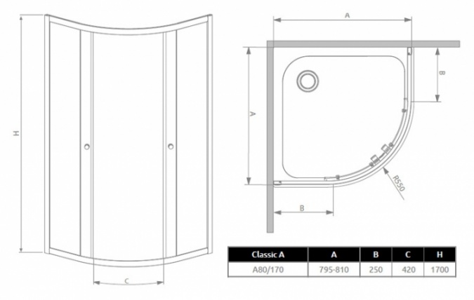 Душевой уголок Radaway Classic A 80x170 прозрачное стекло фото 4