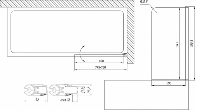 Шторка на ванну Vegas Glass EV Lux 0075 01 10 R профиль белый, стекло сатин фото 5