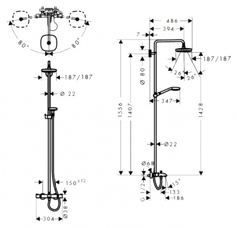 Душевая стойка Hansgrohe Croma Select S 180 2 jet фото 2