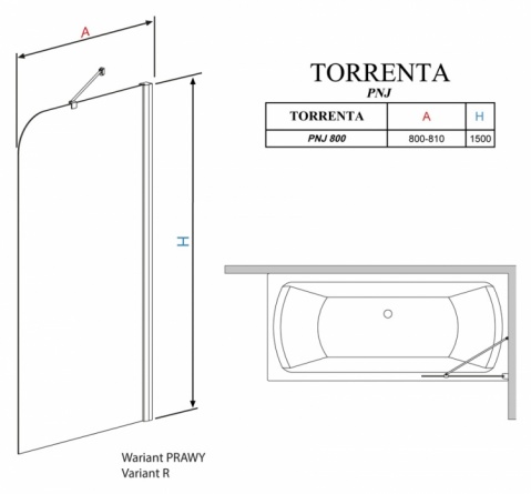 Шторка на ванну Radaway Torrenta PNJ 80 прозрачное стекло R фото 4