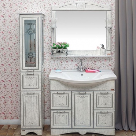 Мебель для ванной Sanflor Адель 100 белая, патина серебро фото 1