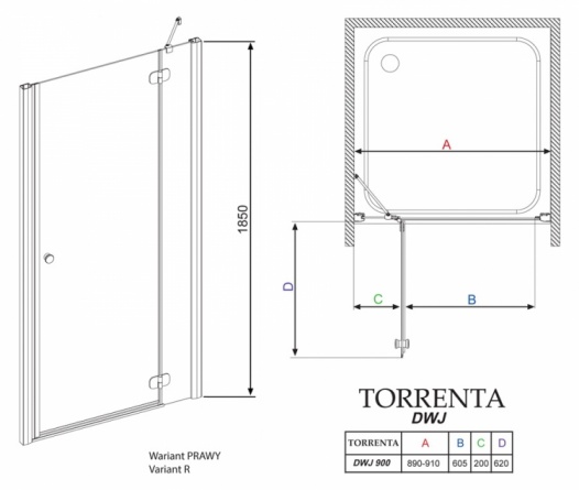 Душевая дверь в нишу Radaway Torrenta DWJ 90 прозрачное стекло R фото 4