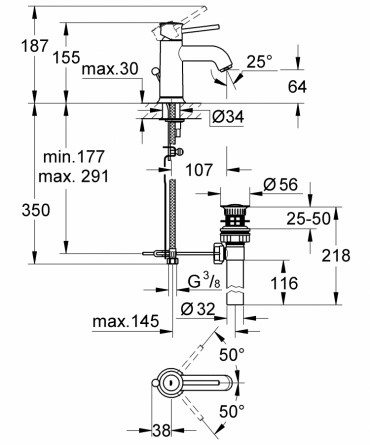 Смеситель для раковины GROHE BauClassic с донным клапаном фото 2