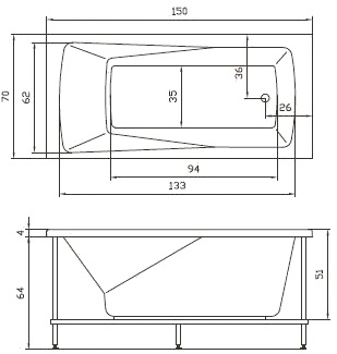 Акриловая ванна Aquatika H2O Авентура Basic 150x70 cм фото 3