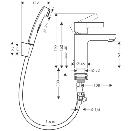 Hansgrohe Metris S для раковины с гигиеническим душем фото 2