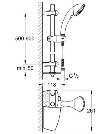 Душевой гарнитур Grohe Movario (ручной душ, штанга 900 мм, шланг 1750 мм) фото 2
