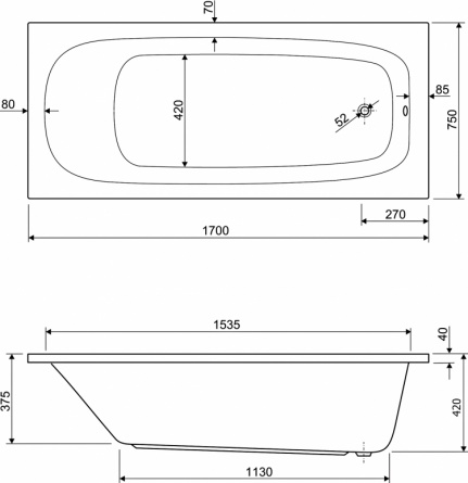 Акриловая ванна Cezares Eco 170x75 фото 3