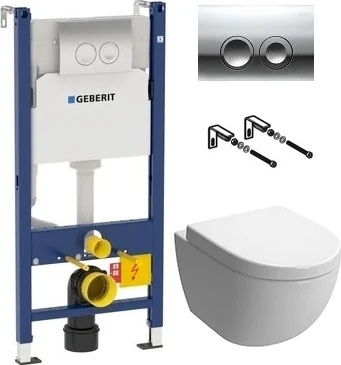 Комплект Geberit Duofix Delta 458.124.21.1 3 в 1 с кнопкой смыва + Чаша для унитаза + Крышка-сиденье фото 1