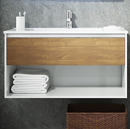Мебель для ванной Sanvit Контур 90 белый глянец/манзония кофейная фото 2
