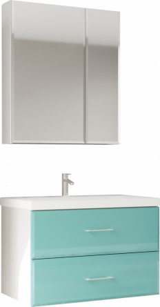 Мебель для ванной Marka One Mix 70П с 2 ящиками, бирюзовое стекло, ручки рейлинг фото 5