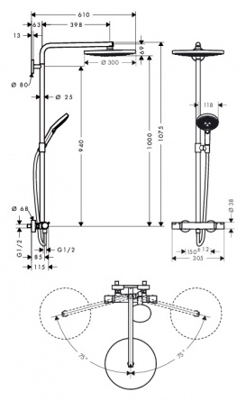 Душевая стойка Hansgrohe Raindance Select S S300 2jet  Showerpipe фото 2